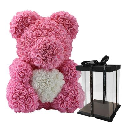 China Wholesale New Modern Foam Rose Bear Teddy Bear Rose Teddy Bear Gift Box 40cm Celebration Design With Heart for sale