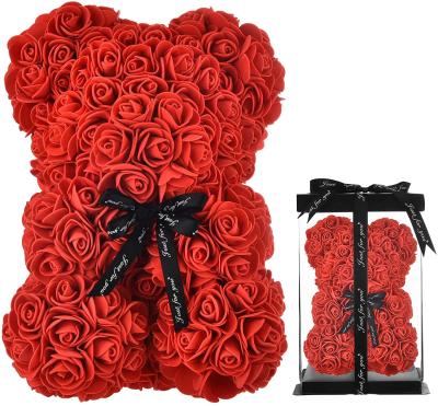 China Wholesale Foam Rose Bear Teddy Bear Rose Bear 25cm Factory Valentine's Day Artificial Flower Gift Box for sale