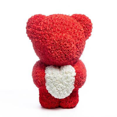 China Celebration Fashion Design Attractive Rose Foam Rose Bear With Box Holding Rose Bear 55cm With Heart for sale