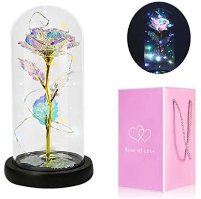 China Celebratory Wholesale Price Preserved Flower With Gift Box Enchanted Galaxy Rose In Glass Dome With Led Light for sale