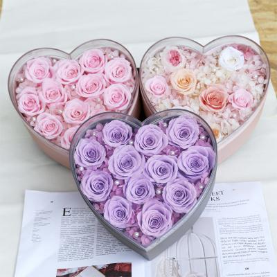 China Wholesale Celebration Valentine's Day Gift Preserved Roses Flower Box Preserved Rose In A Heart Shaped Box for sale