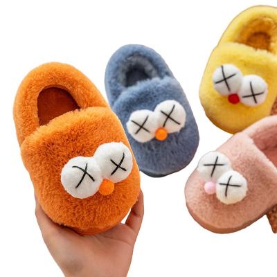 China Boys Girls Flat Plush Thickened Anti Skid Indoor Slippers Heel Cartoon Home Children's Cotton Shoes for sale