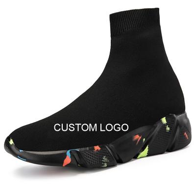 China Fashion Anti-Smell Men Shoes Custom Logo Luxury Sock Footwear Black Custom Women Sneakers Shoes With Low Moq for sale