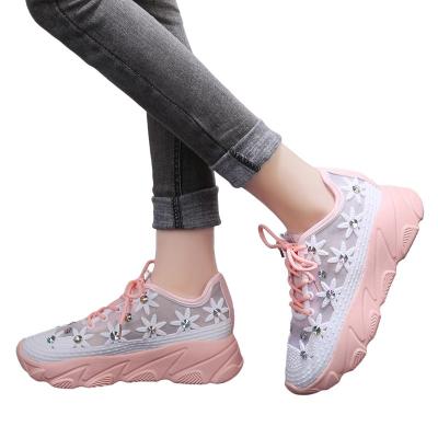 China 2021 New Styles Women Breathable Ladies Sneakers Bling Rhinestone Lightweight Floral Shoes For Women for sale