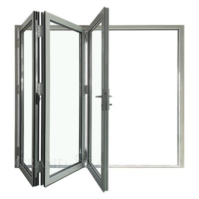 China 8*7 Waterproof Commercial Tempered Glass Accordion Aluminum Folding Doors for sale