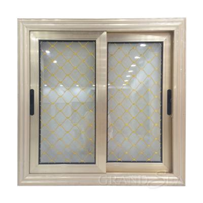 China Modern Low-E Gold Magnetic Color Glass Screen Thermal Double Glazed Windproof Sliding Windows With Mosquito Net for sale