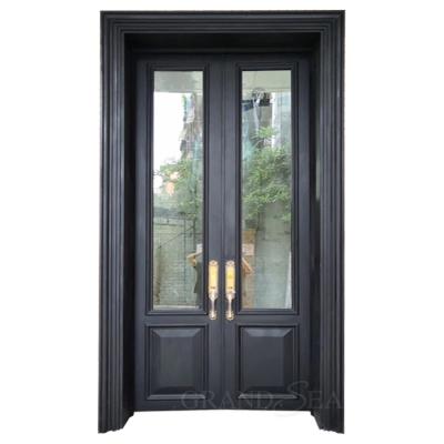 China Modern Front Entry Security Grilled Door Fancy Modern High Quality Metal Exterior Wrought Iron Steel Door for sale