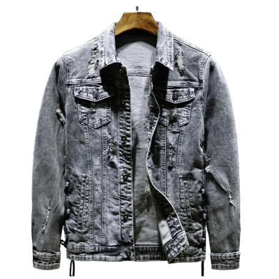 China Viable fashion wholesale hot sale new design used drawstring lattice denim jacket men jacket distressed denim for sale