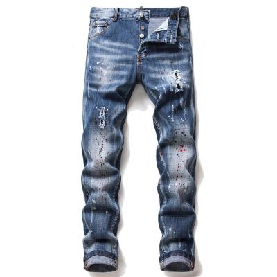 China 2021 Viable Fashion Custom Jeans Pants Steetwear Mens Jeans Ripped Slim Paint Pants Stretch Denim Pants Jeans for sale