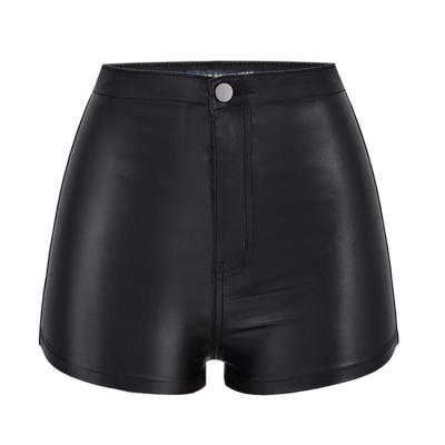 China Sustainable Fashion Casual Loose PU Leather Shorts Women Black Shorts With Pockets for sale