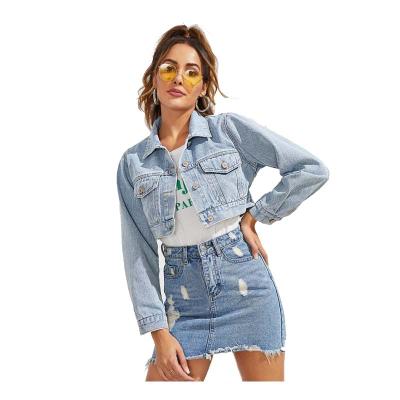 China Amazon Fashion Women's Turn-Down Collar Jean Jacket Women Short Viable Hot Sale Ultra Short Lapel Denim Jacket for sale