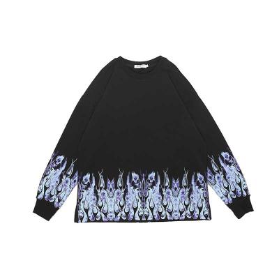 China Street fashion style antibacterial blue and purple flame unisex sweater couple loose round neck sweater for sale