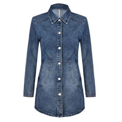 China Newest viable classic best quality style lady printed denim coat drop clothing women long lattice jacket for sale