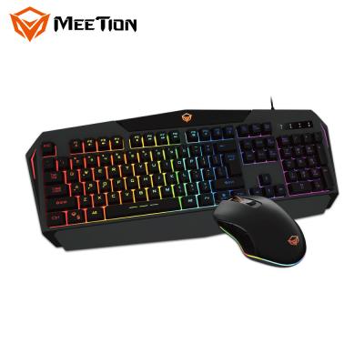 China MeeTion rainbow back light ergonomic wired USB PC gaming keyboard and mouse gaming combo for sale