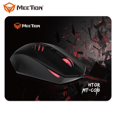 China MEETION New Product optical sensor rgb USB Ergonomic wired gaming Mouse with mouse pad for sale