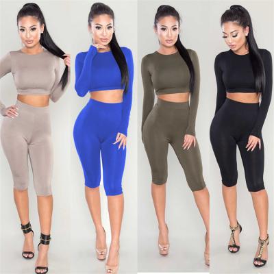 China Solid color European and American long sleeve navel breathable high quality casual two-piece set for sale