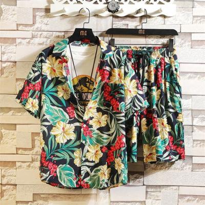 China 2021 Summer Casual Color Printed Men's Streetwear Sets Multicolor Loose Men's Summer Travel Shorts Sets for sale