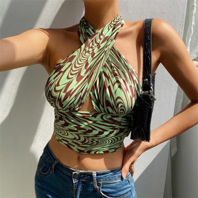 China Women Breathable Sexy Design Bandage Lace Up Fashion Printing Sexy Stocking Top Wear for sale