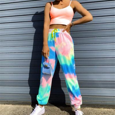 China Anti-wrinkle L-986 Europe and the United States of the 2021 new summer women's clothing style new dyeing tying printed sports women's street harem pants for sale