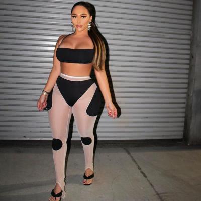 China Sexy Design Gauze See Through Contrast Color Breathable Women Bodycon Close Up Yoga Fit Pants for sale