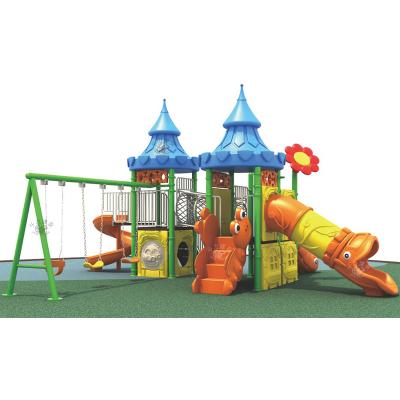 China Colorful Douli kids outdoor Dia. 89mm galvanized pipe installed castle theme slide playground with swing for children for sale