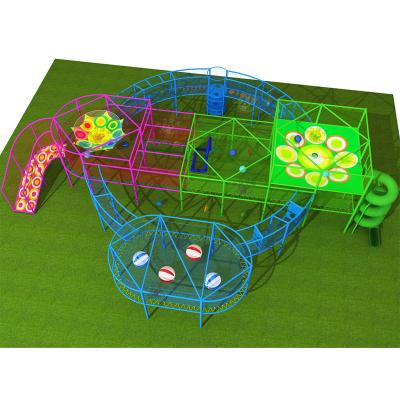 China Colorful Douli customizable kids outdoor 400sq.m rope crocheted magic net adventure playground with large spiral slide for children for sale