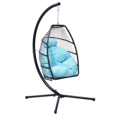 China Modern High Quality Single Seat Outdoor Garden Furniture Rattan Patio Swing Egg Hanging Chair With Cushion for sale