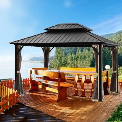 China Easily Assembled Luxury Garden Gazebo 3*3.65m Aluminum Exterior Steel Roof Pavilion Steel Roof for sale