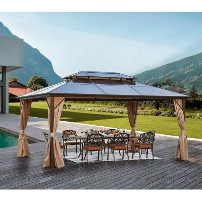 China Easily Assembled Metal Vented Roof Pavilion Garden Gazebos Luxury Outdoor Windproof 3x4 Patio Hardtop Canopy Gazebo for sale