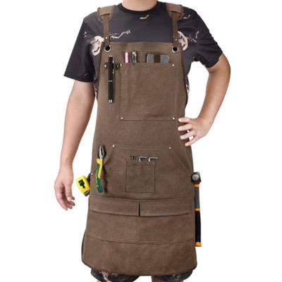 China Functional ; light ; easy to wear high quality customized heavy duty chef washed waxed cotton canvas leather barbecue tool apron for sale