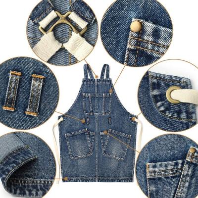 China Denim Convenient Cross Cotton Apron BBQ Work Back Jeans Cooking Cotton Apron Children Suitable For Hairdresser Apron Female Cotton for sale