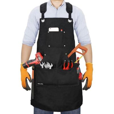 China Japanese Bag Men's Tooling Apron Barber Shop Long Apron Durable Wax Canvas Reinforced Cross Edge Shoulder Strap Black Shop Ruffle Apron for sale