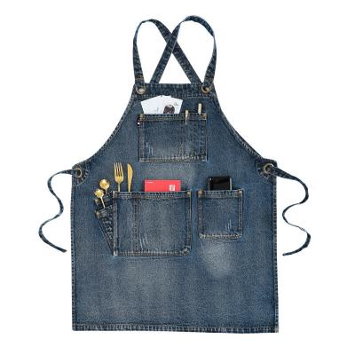 China Denim Apron Cafe Restaurant Milk Tea Convenient Work Baking Special Tool Barbecue Apron for sale