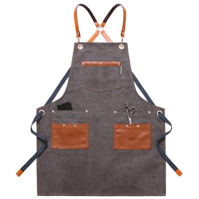 China Functional High Quality Customized Heavy Duty Chef 14OZ/Lightweight Washed Cotton Canvas Leather BBQ Tool Waxed Apron for sale