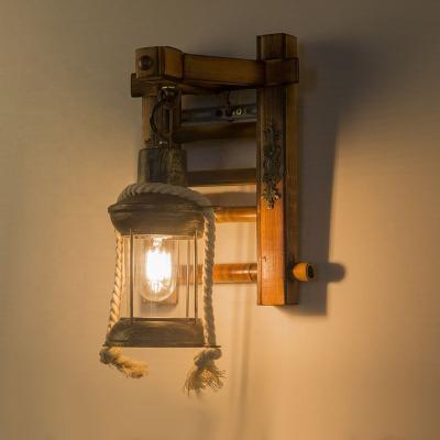 China Retro Art Style Living Room Bedroom Industrial Rustic Wood Study Personality Wall Lamp Ladder Wall Lamp for sale