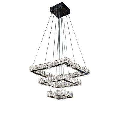 China Modern Crystal Mirror Stainless Steel LED Double 3 Squares Lighting Pendant Crystal Chandelier Lights For Bedroom Living Room for sale