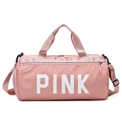 China 2022 Custom logo printed travel shoe bag travel shoe bag with zipper pink duffel bags gym women sports waterproof travel bag with shoe pocket for sale