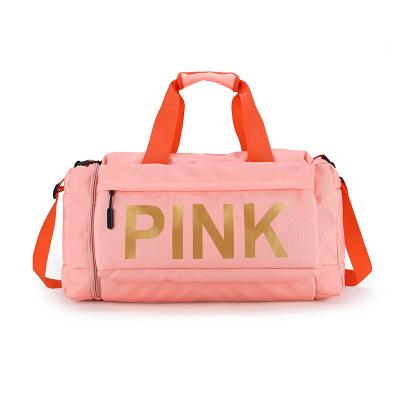 China Fashion Large Capacity Travel Pink Duffel Bag With Shoe Compartment Waterproof Sports Gym Travel Bulk Bag for sale