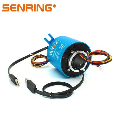 China Engineer plastic USB2.0 slip ring with hole 12.7mm OD56mm with 2A signal transmission combined with power/pneumatic/hydraulic slip rings for sale