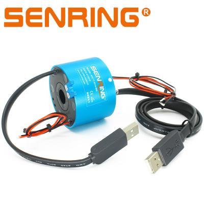 China Aluminum alloy 2 wires 10A, 5A with 1 channel USB2.0 hole size 12.7mm OD 56mm USB slip ring for sale