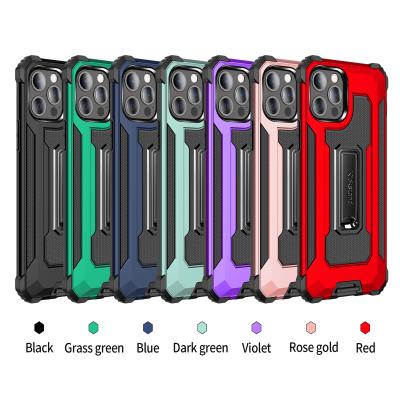 China New Arrival Hotselling Metal Kickstand TPU+pc+ Bumper Case For iPhone 12 TPU PC Built In Invisible Kickstand Shock Proof for sale