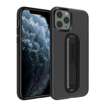 China Shockproof Ultra Thin Shockproof Carbon Fiber Kickstand Phone Case for Iphone 11 pro max for sale