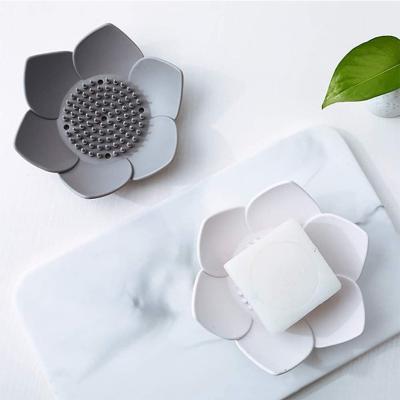 China Lotus Flowers Soap Dish Silicon Soap Holder Non-slip Flexible Soap Tray Set For Bathroom Shower for sale