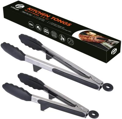 China Sustainable Stainless Steel Salad Tongs Kitchen Tongs With Silicone Tips For Cooking Nonstick Black /Red for sale