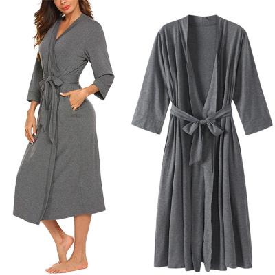 China 2020 QUICK-DRY new commercial hot-selling V-neck 7 point long sleeve ladies pajamas bathrobe nightgown for sale