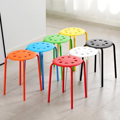 China Stackable Colorful Stackable Garden Sneaks Outdoor Plastic Stools With Metal Legs for sale