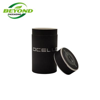 China Custom Recyclable Biodegradable Black Kraft Round Logo Cylinder Paper Tube Underwear Packaging Box With Silver Stamping Logo for sale