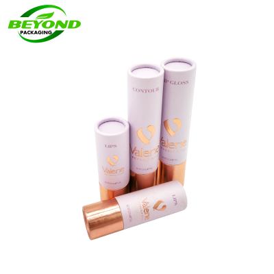 China High Quality Biodegradable Recycled Materials Tube Eco Cylinder Paper Boxes For Lip Gloss Tube Packaging With Rose Gold Stamping for sale