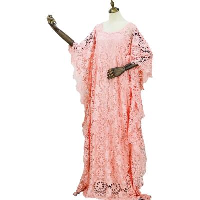 China 100% Polyester 5443# Ladies Fashion African Clothing Plus Size Loose Maxi Boubou Guipure Cord Lace Long Abaya Dress With Inner for sale