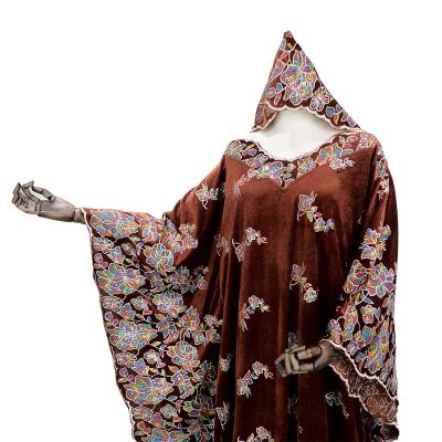 China New Style 100% Polyester African Clothing Abaya Velvet Embroidery Lace Up Boubou With Scarf For Women for sale